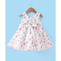 Babyhug Sleeveless Floral Printed & Applique Flared Party Dress - White