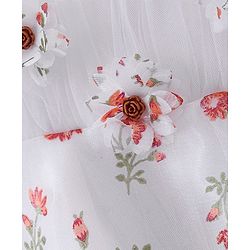 Babyhug Sleeveless Floral Printed & Applique Flared Party Dress - White