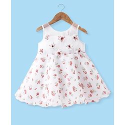 Babyhug Sleeveless Floral Printed & Applique Flared Party Dress - White