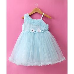 Babyhug Woven Sleeveless Floral Corsage Detailing Fit & Flared Party Frock - Light Blue