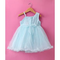 Babyhug Woven Sleeveless Floral Corsage Detailing Fit & Flared Party Frock - Light Blue