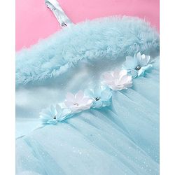 Babyhug Woven Sleeveless Floral Corsage Detailing Fit & Flared Party Frock - Light Blue