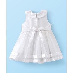 Babyhug Sleeveless Party Fit & Flare  Frock with Pearl Detailing  & Bow Applique - White