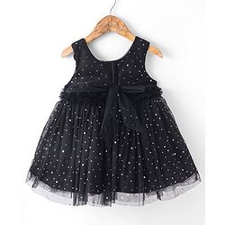 Babyhug Sleeveless Embellished Dress with Corsage Applique - Black