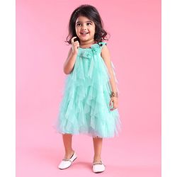 Babyhug Woven Sleeveless Party Wear Frilled Dress With Floral Applique - Mint Blue