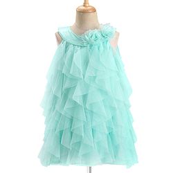 Babyhug Woven Sleeveless Party Wear Frilled Dress With Floral Applique - Mint Blue