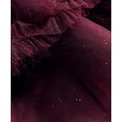 Babyhug Cold Shoulder Sleeves Shimmered Fit & Flare Party Frock with Floral Applique  - Maroon
