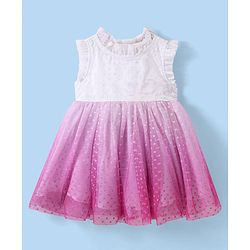 Babyhug Woven Sleeveless Fit and Flare Party Frock With Swiss Dot Mesh -Fuchsia