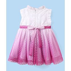 Babyhug Woven Sleeveless Fit and Flare Party Frock With Swiss Dot Mesh -Fuchsia