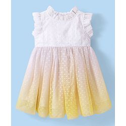 Babyhug Woven Sleeveless Fit and Flare Party Frock With Swiss Dot Mesh -Yellow