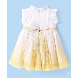 Babyhug Woven Sleeveless Fit and Flare Party Frock With Swiss Dot Mesh -Yellow