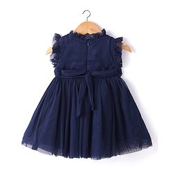 Babyhug Sleeveless Fit & Flare Party Frock with Sequinned Yoke Detailing - Navy Blue
