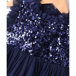 Babyhug Sleeveless Fit & Flare Party Frock with Sequinned Yoke Detailing - Navy Blue