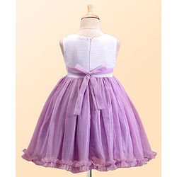 Babyhug Woven Sleeveless Fit and Flare Party Frock with Pleated Yoke & Floral Applique-Lavender & White