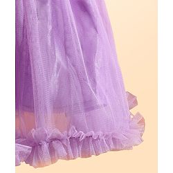 Babyhug Woven Sleeveless Fit and Flare Party Frock with Pleated Yoke & Floral Applique-Lavender & White