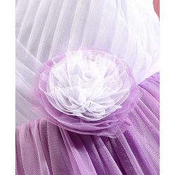 Babyhug Woven Sleeveless Fit and Flare Party Frock with Pleated Yoke & Floral Applique-Lavender & White