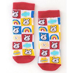 Cute Walk by Babyhug Cotton Disney Non Terry Anti-Bacterial Ankle Length Socks Winnie the Pooh Graphics Pack of 3- Multicolor