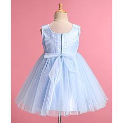 Babyhug Sleeveless Fit & Flared  Party Frock with 3D Floral Applique Pearl Detailing - Blue