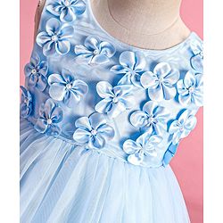 Babyhug Sleeveless Fit & Flared  Party Frock with 3D Floral Applique Pearl Detailing - Blue