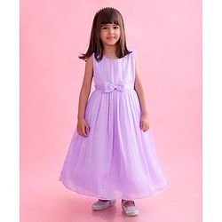 Babyhug Woven Sleeveless Party Gown with Bow Applique & Stripe Design-Lavender