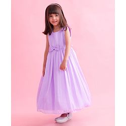 Babyhug Woven Sleeveless Party Gown with Bow Applique & Stripe Design-Lavender