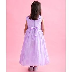Babyhug Woven Sleeveless Party Gown with Bow Applique & Stripe Design-Lavender