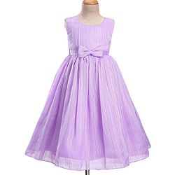 Babyhug Woven Sleeveless Party Gown with Bow Applique & Stripe Design-Lavender