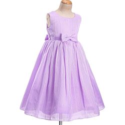 Babyhug Woven Sleeveless Party Gown with Bow Applique & Stripe Design-Lavender