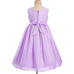 Babyhug Woven Sleeveless Party Gown with Bow Applique & Stripe Design-Lavender