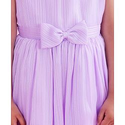 Babyhug Woven Sleeveless Party Gown with Bow Applique & Stripe Design-Lavender