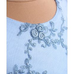 Babyhug Woven Sleeveless Floral Embroidered Party Wear Frock with Bow Applique - Blue
