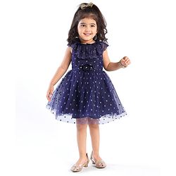 Babyhug Sleeveless Lace & Polka Dots Detailing Fit & Flare Party Frock - Dark Blue