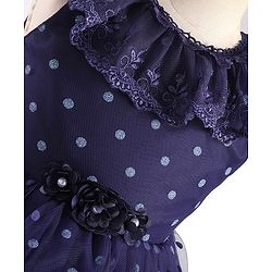 Babyhug Sleeveless Lace & Polka Dots Detailing Fit & Flare Party Frock - Dark Blue