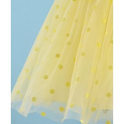 Babyhug Woven Sleeveless Party Wear Frock with Floral Corsage & Lace Detailing - Yellow