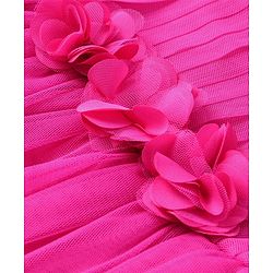 Babyhug Woven Half Puffed Sleeves Solid Color Party Frock with Floral Applique - Dark Pink