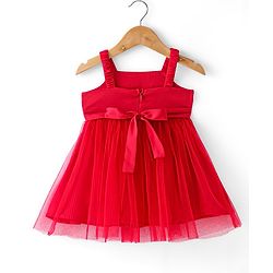 Babyhug Woven Sleeveless Fit & Flared Party Frock With Floral Corsage- Red