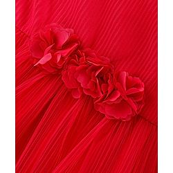 Babyhug Woven Sleeveless Fit & Flared Party Frock With Floral Corsage- Red