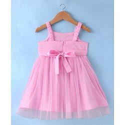 Babyhug Sleeveless Fit & Flared Solid Colour Party Frock with Floral Applique - Pink