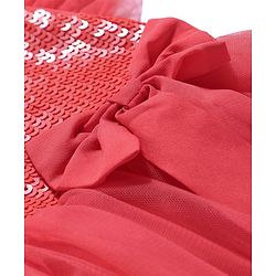 Babyhug Woven Frill Sleeves Fit & Flare Sequinned Party Frock with Bow - Peach