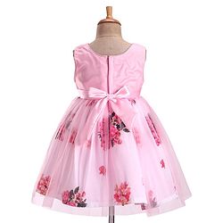 Babyhug Sleeveless Party Frock with Sequin Detailing  Floral Print & Applique - Baby Pink
