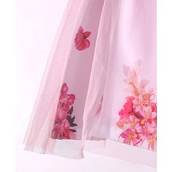 Babyhug Sleeveless Party Frock with Sequin Detailing  Floral Print & Applique - Baby Pink