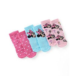 Cute Walk by Babyhug Disney   Anti-Bacterial Ankle Length Socks Minnie Mouse & Polka Dot Graphics Pack of 3- Pink & Blue