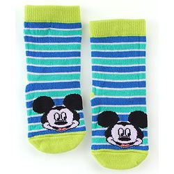 Cute Walk by Babyhug Disney   Anti-Bacterial Ankle Length  Striped Solid & Mickey Mouse Graphics Pack of 3- Blue & Green