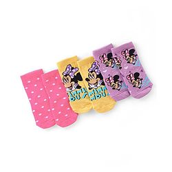 Cute Walk by Babyhug Disney Anti-Bacterial Ankle Length Socks  Dotted & Minnie Mouse Graphics Pack of 3-  Pink Purple & Yellow