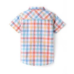 Babyhug Cotton Woven Half Sleeves Checked Shirt with Inner Tee Dino Print - Blue