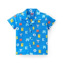 Babyhug Interlock Cotton Knit Half Sleeves Night Suit Alphabet Print - Blue