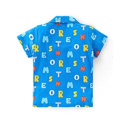 Babyhug Interlock Cotton Knit Half Sleeves Night Suit Alphabet Print - Blue