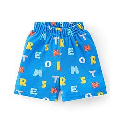 Babyhug Interlock Cotton Knit Half Sleeves Night Suit Alphabet Print - Blue