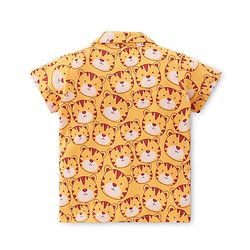 Babyhug Cotton Knit Interlock Half Sleeves Night Suit With Tiger Print - Yellow & Red