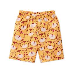 Babyhug Cotton Knit Interlock Half Sleeves Night Suit With Tiger Print - Yellow & Red
